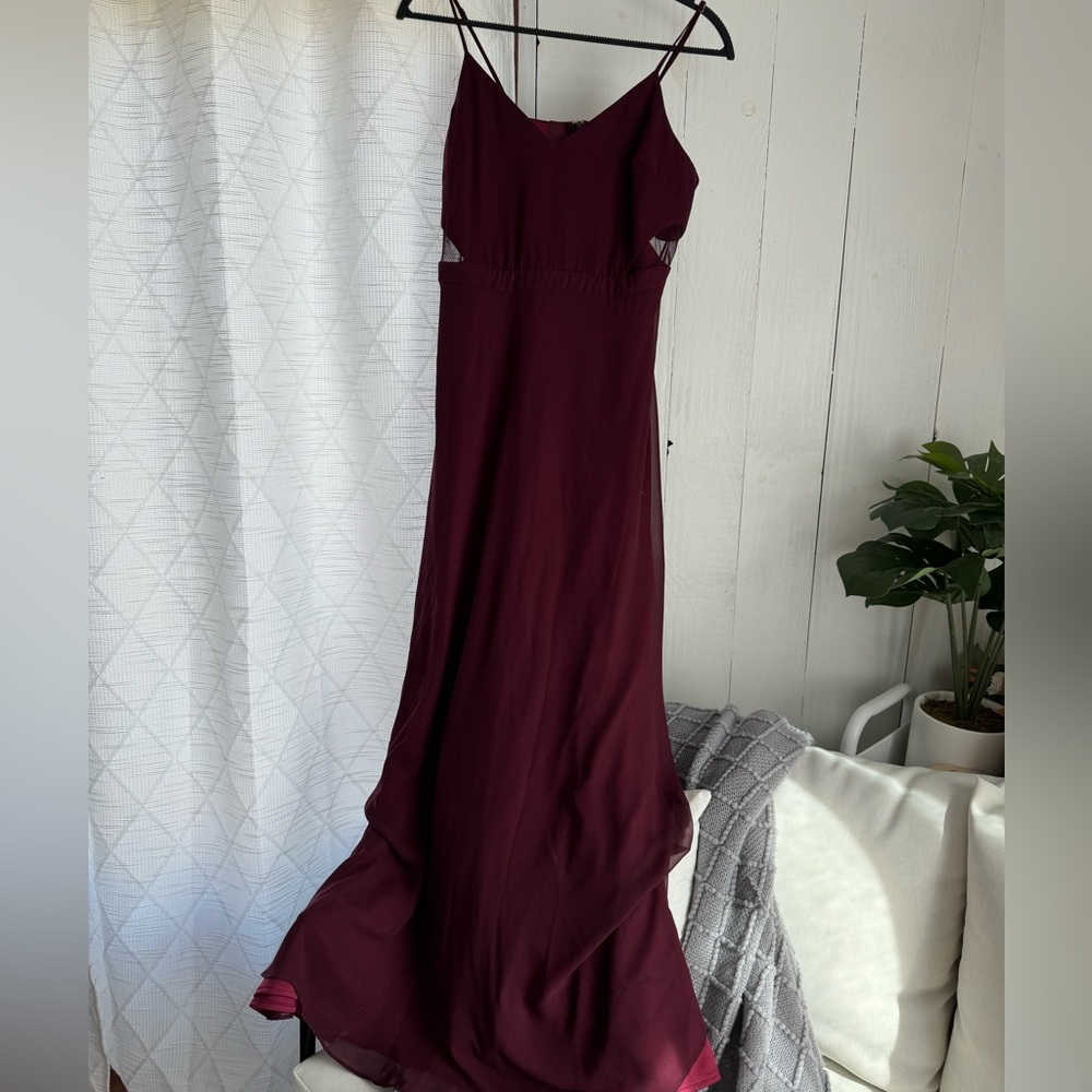 Birdy Grey Formal Burgandy Gown with Sheer Cut Out Details Sz M